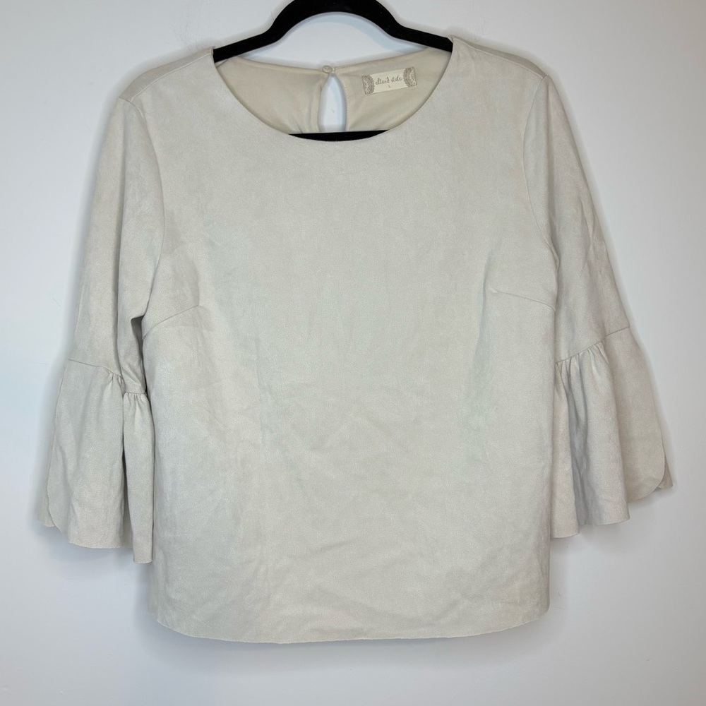Altar'd State Cream Faux Suede Blouse with Flared Bell Sleeves Size Large